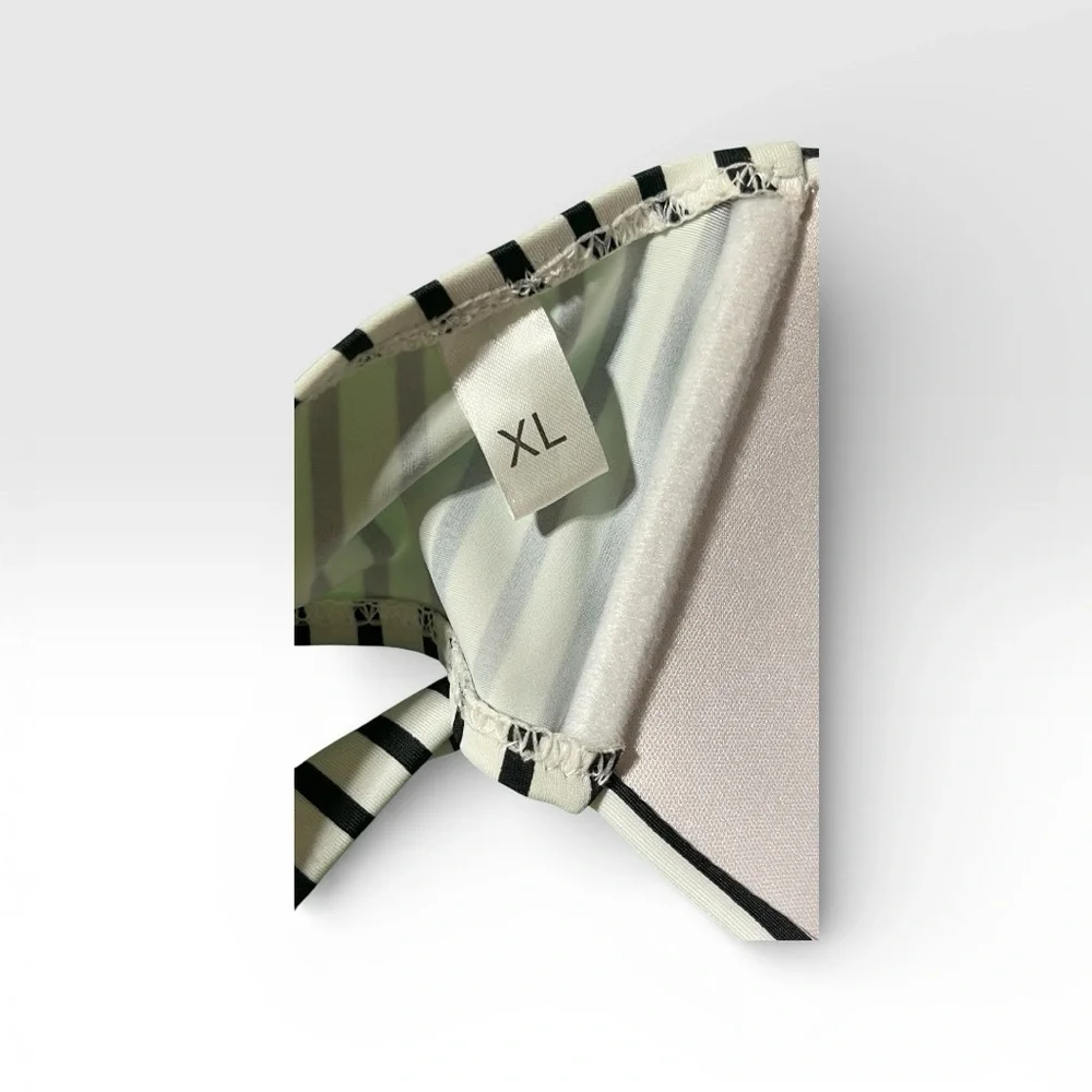 Elegant Black and White Striped Bikini with Red High-Waisted Bottoms - Picture 4 of 6